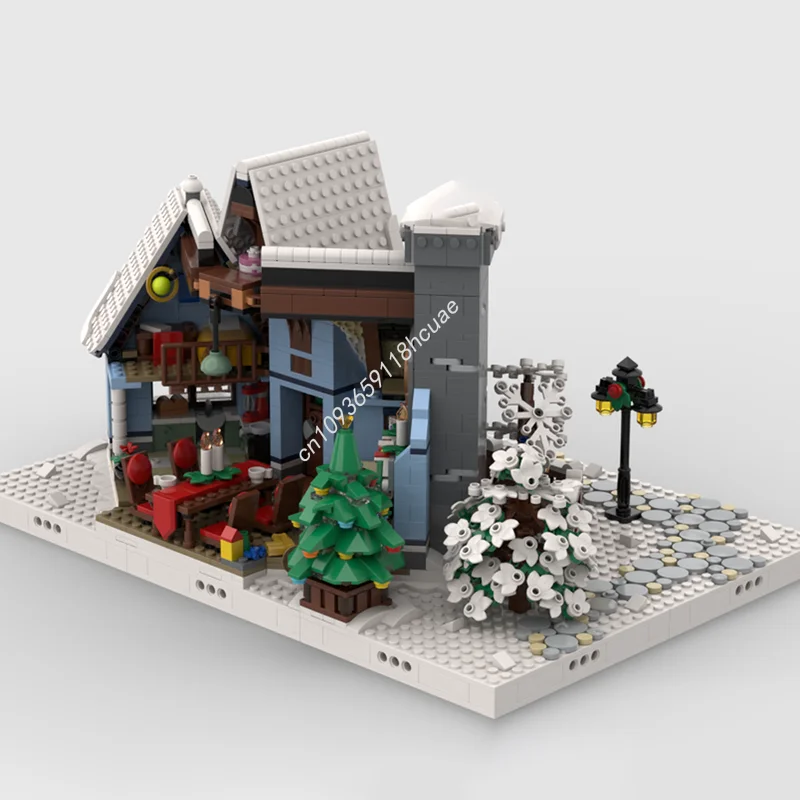 705 قطعة MOC الشتاء قرية عرض مجموعة سانتا S نموذج بناء هدايا عيد الميلاد كتل العمارة لتقوم بها بنفسك فكرة إبداعية لعبة الطوب