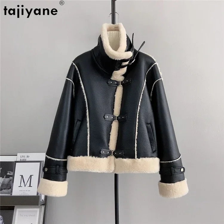 Tajiyane Hot Sale Sheep Shearing Jackets for Women 2023 Autumn Winter 100% Wool Coat Stand Collar Composite Fur Coats Chaquetas