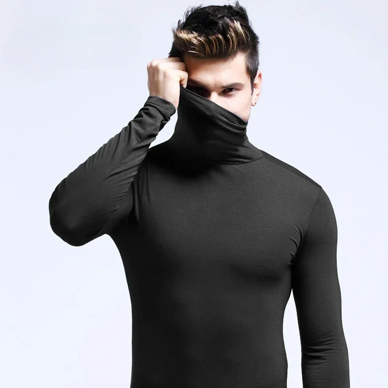 Thermal Underwear Men Top Turtle Necked Mens Thermal Shirt Long-sleeved Thin Tight Bottoming Warm  Primera Capa Hombre
