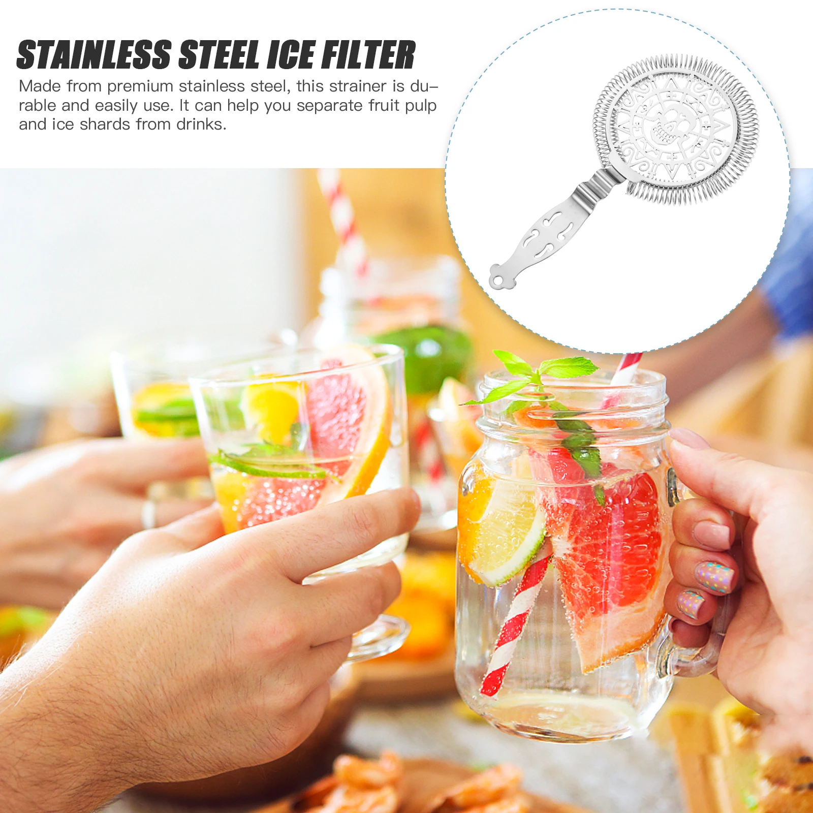 

1pc Stainless Steel Cocktail Ice Strainer Fine Mesh Barware Tool for Drink Juicing Professional Bartenders Mixologists