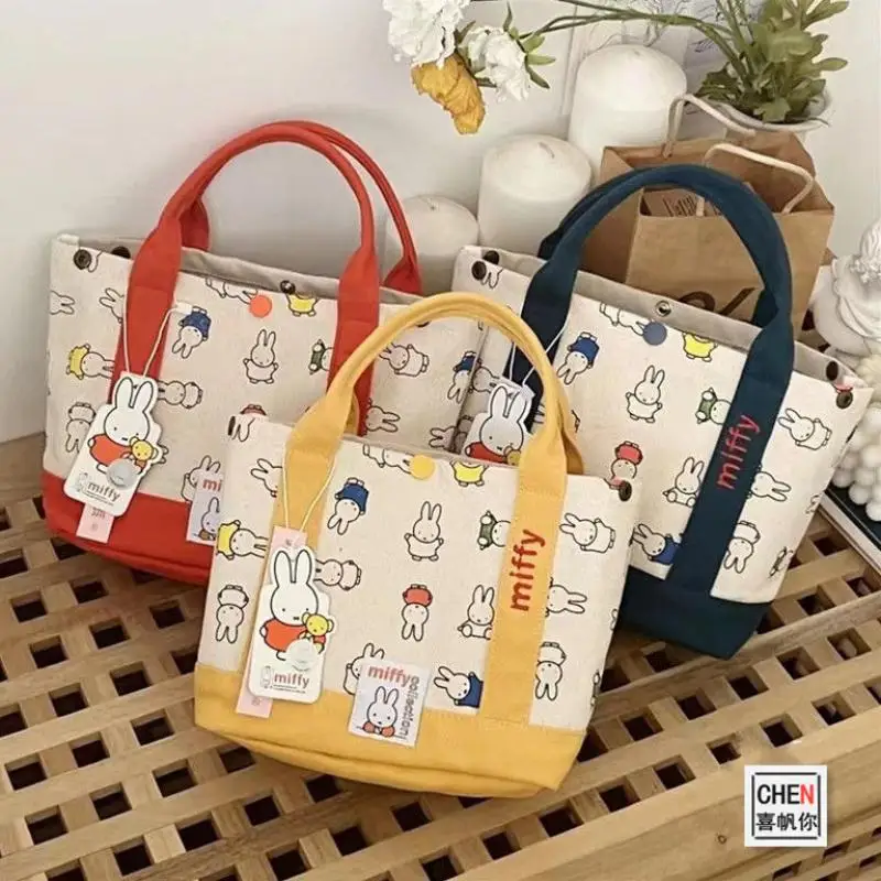 Miffys Embroidery Bucket Bag Thickening Handheld Mommy Bag Canvas Girls Portable Snacks Cartoon Anime Lovely Kawaii Handbag