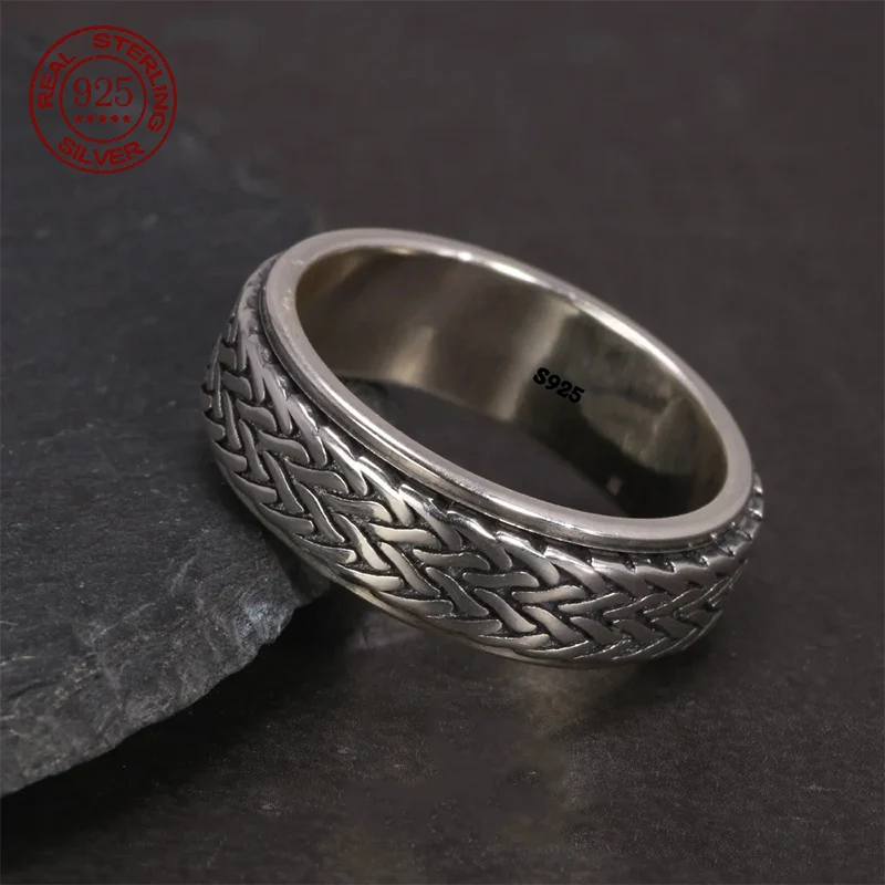 S925 Sterling Silver Rings Argent 925 Rings For Women Men Spinner Pure Silver Ring Solid Silver Jewelry Birthday Gifts