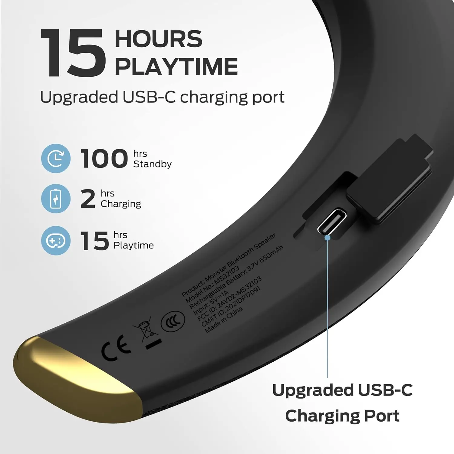 Monster Boomerang Petite Alto-falante Bluetooth com faixa de pescoço Hi Res Qualcomm aptx Alto-falantes de pescoço IPX5 Alto-falantes vestíveis sem