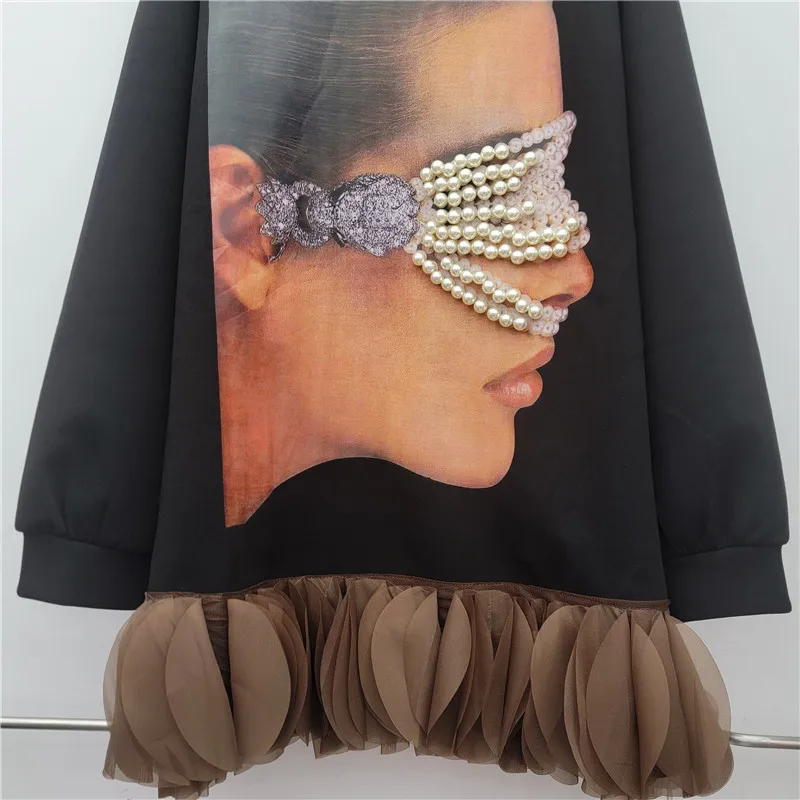 2025 خريف تصميم جديد طويل الأكمام فضفاضة مطبوعة شبكة الدانتيل البلوز موضة سليم صالح تنوعا تصميم أنيق غير رسمي هوديس #5