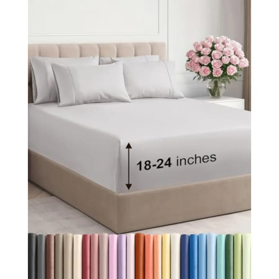 

Комплект постельного белья Extra Deep Queen - 6 предметов: дышащие и охлаждающие простыни - роскошное гостиничное постельное белье для женщин, мужчин и подростков - легко стирается и не требует особого ухода.