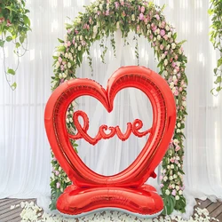 1PC Big Hollow Heart Shape I Love You Foil Balloons Valentines Day Gold Red Two Hearts Stand Balloons Wedding Decorations