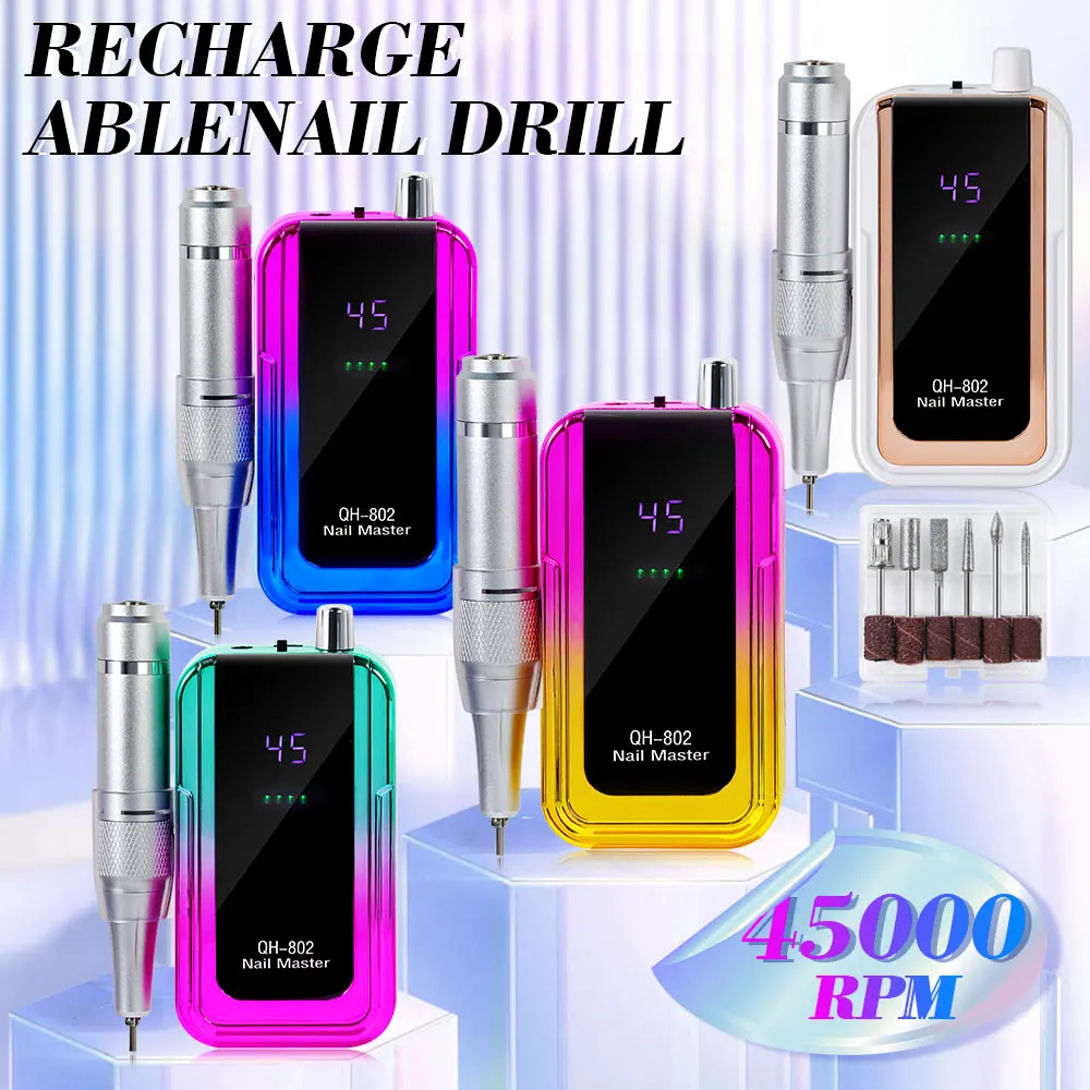 45000RPM Rechargeable Nail Drill Machine With USB Connector Nail Polish Remover Electric Drill Set Manicure Sander Low Noise ﻿