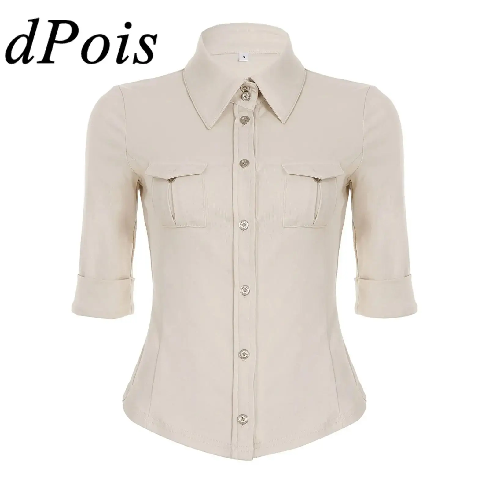 

Женская универсальная рубашка с лацканами, рубашки с короткими рукавами, однобортный топ для повседневного повседневного отдыха, пешего туризма, уличной одежды, тонкая блузка