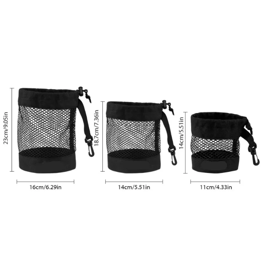 حقيبة كرة جولف سوداء، مع شبكة نايلون عالية الجودة ومشبك بلاستيكي معلق، مريحة للتعليق على حقيبة الجولف