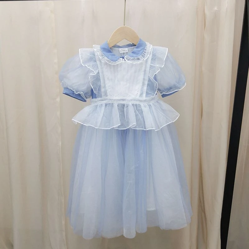 

Children Classic Ruffles Tiered Princess Evening Dress French Style Fairy Flower Girl Dresses Tulle Puff Sleeve Formal Prom Gown