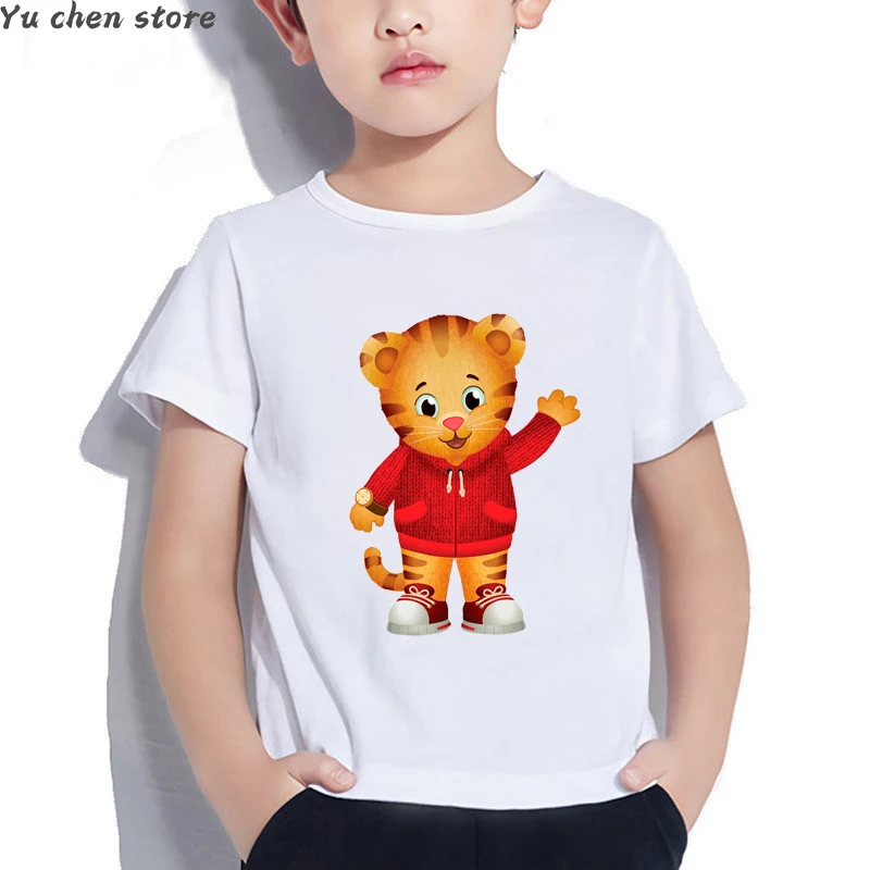 Camiseta de moda para niños, camiseta bonita con estampado de dibujos animados de Daniel Tiger'S Neighborhood para niños, camisetas Harajuku de verano para niñas, camisetas blancas