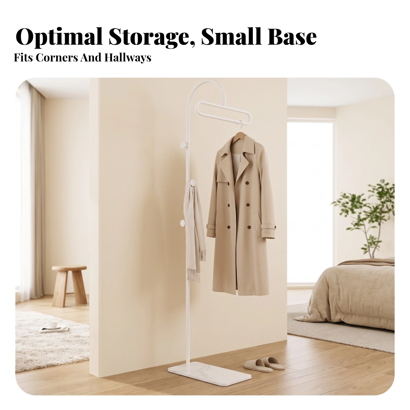 Clothes Rack with Stone Base Stable Garment Rack with Side Hooks Coat Stand Sturdy Furniture Modern for Bedroom, Entryway