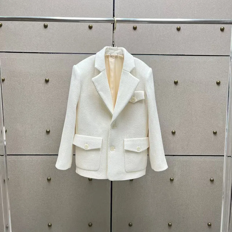 

Женский шерстяной пиджак с лацканами, винтажный однобортный жакет, высококачественный оверсайз пиджак, новинка весны 2026 года.