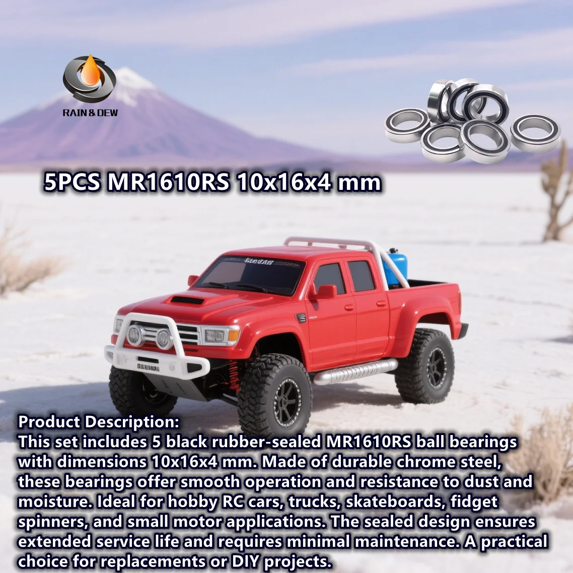 

5 шт. MR1610RS подшипники 10*16*4 мм шарикоподшипник для хобби радиоуправляемый автомобиль грузовик черный герметичный подшипник