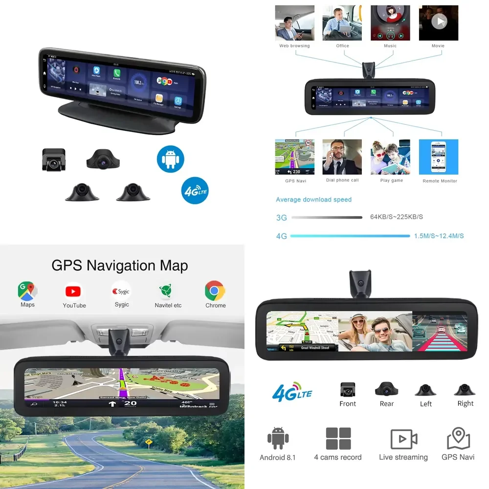 4G Android 9.0 Dash Cam Dashboard 12 Inch Car DVR for Auto Rearview Mirror WiFi HD Video Recorder Navigation Registry