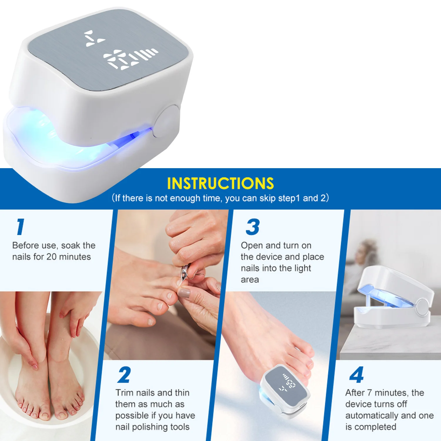 Nail Fungus Laser Assist Tool UV Professional Nail Fungus Cleaning Laser Device Nail Phototherapy Lamp Type-C Charging Wholesal