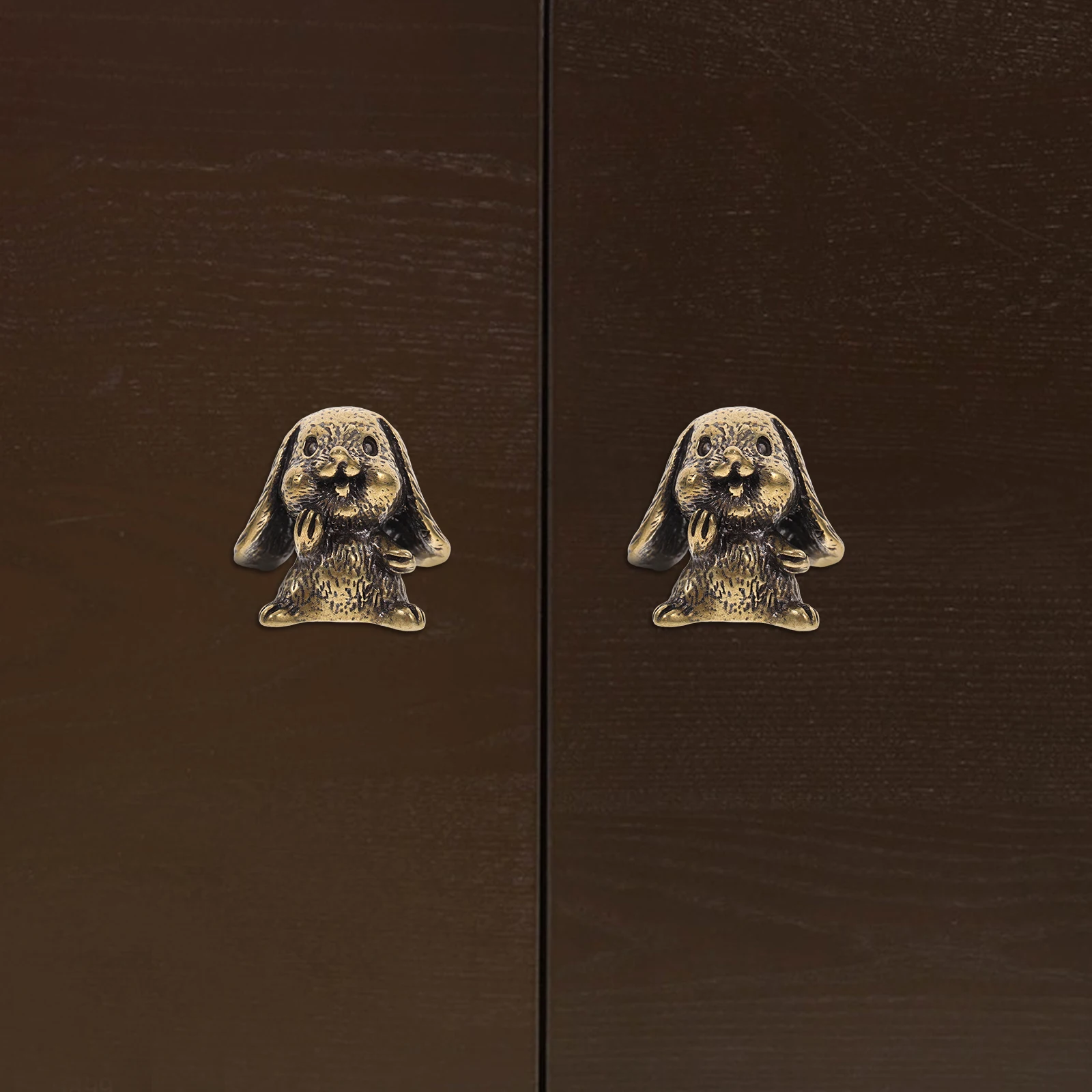 

2Pcs Cabinet Door Accessories Brass Lop-Eared Rabbit Door Handles Vintage Drawer Pulls Creative Animal Knobs for Dresser