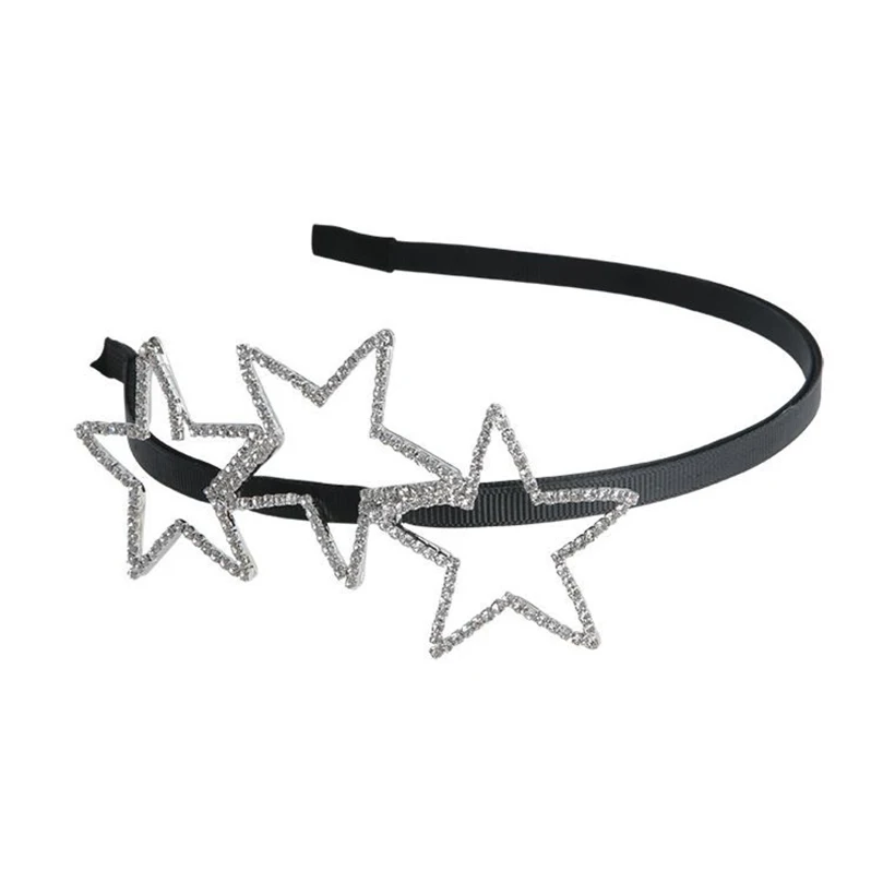 AWAYTR Korean Hollow Pentagram Rhinestone Headband Women\'s All-Match Simple Headband Hair Accessories Fine Black Hair Hoop