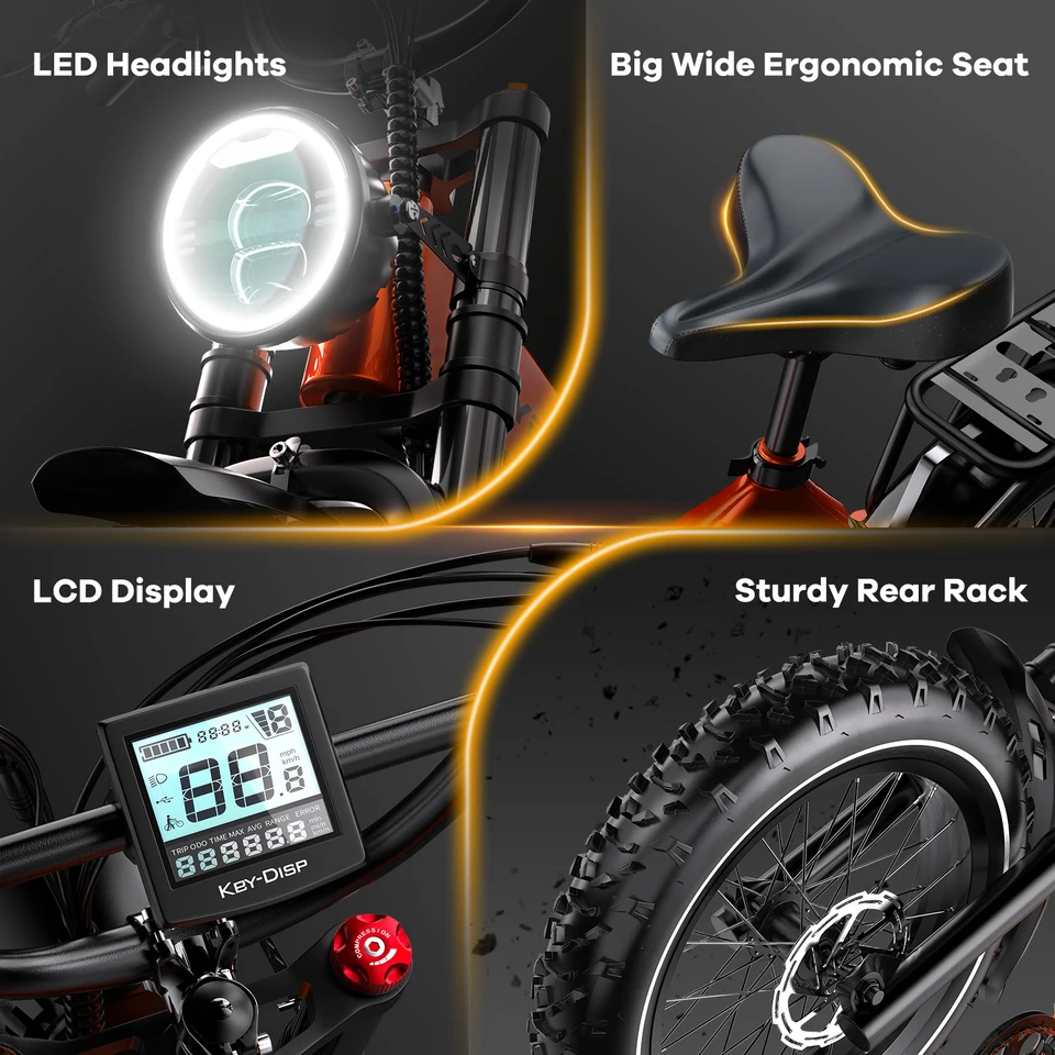 2000W Peak Motor, Foldable 25Ah Built-in Battery Electric Bicycle, 20“ Fat Tire Off road and Commute, 8-Speed smooth Shift Gear image 8