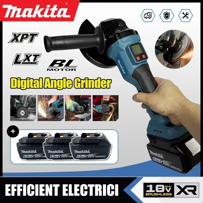 

Бесщеточная угловая шлифовальная машина Makita с цифровым дисплеем, электроинструмент для полировки и шлифовки, работает от аккумулятора 18В