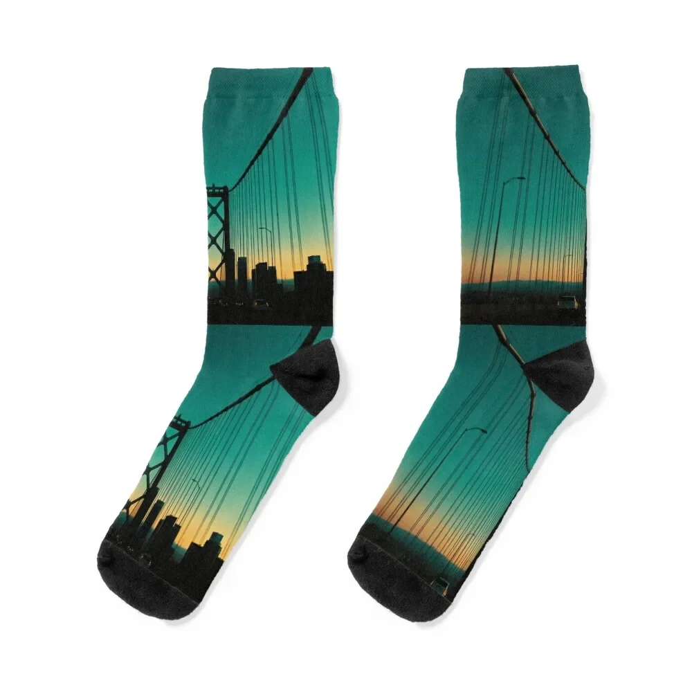 

San Fransisco Bay Bridge Twilight Blue Hour Socks Heating sock short retro gym Socks Male Women's