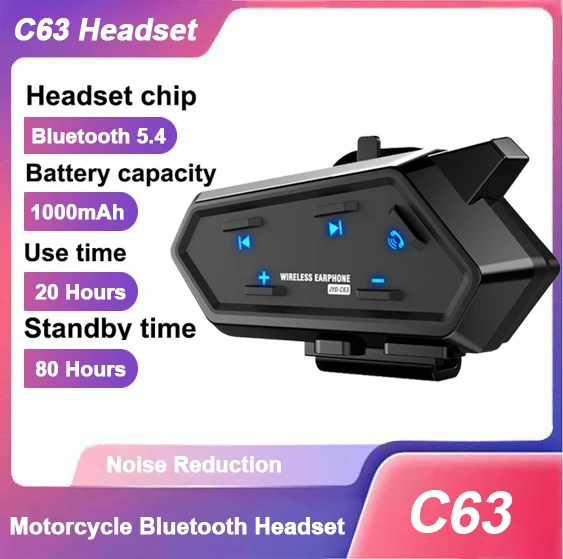 

C63 Wireless Motorcycle Helmet Headset Bluetooth 5.4 Waterproof Earphone Hands-free Call Waterproof Noise Reduction Headphones