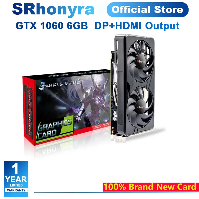 

Видеокарта SRhonyra GTX 1060 3/6 ГБ GDDR5 для игр, 192 бит PCI Express 3,0, 4K/8K Ultra HD, двойное охлаждение вентилятора, HDMI 2,0 + 2x DP