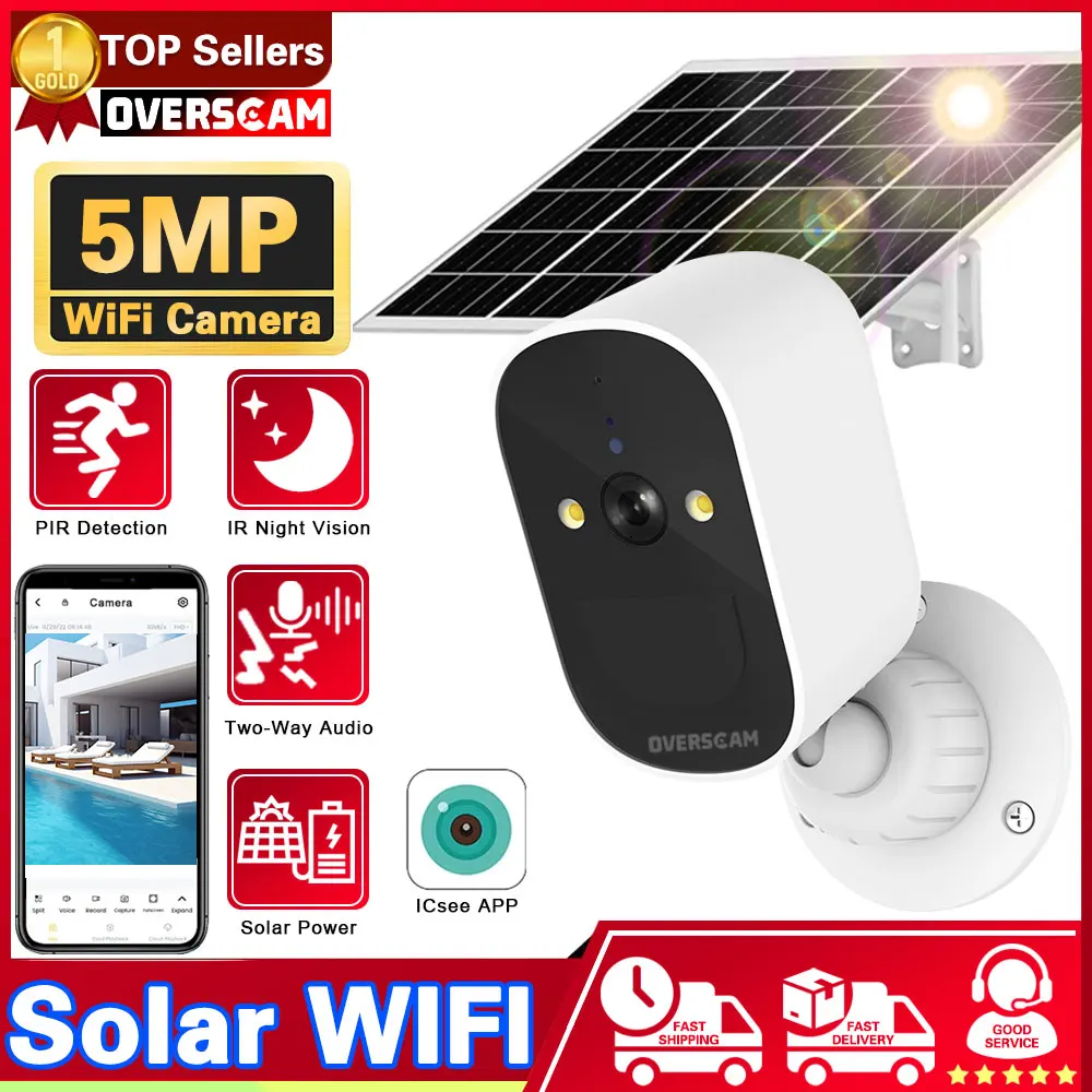 

Solar Camera Wireless 5MP Battery Powered WiFi IP Cameras Outdoor Surveillance Waterproof CCTV PIR For Smart Home Security ICsee