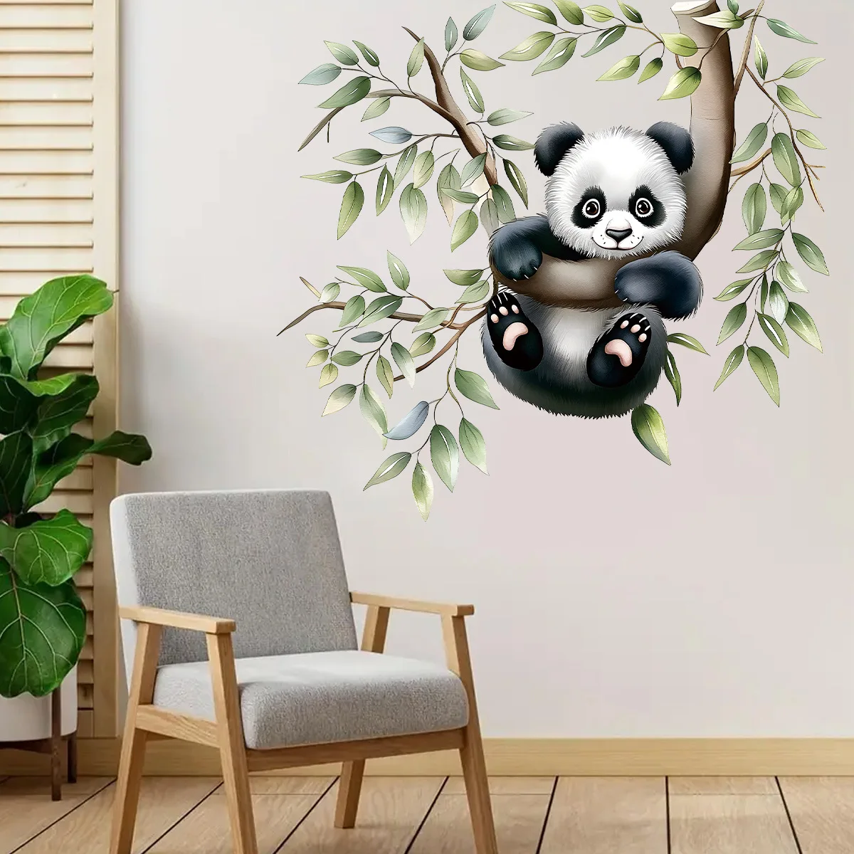 Cartoon Watercolor Cute Panda Climbing Trees Wall Stickers for Kids Room Background Bedroom Decoration Home Decor Accessories