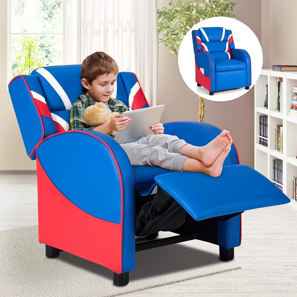 Kids Recliner, Youth Gaming Recliner w/Headrest, Footrest, Lumbar Support, Side Pockets, Adjustable Recliner Sofa for Kids