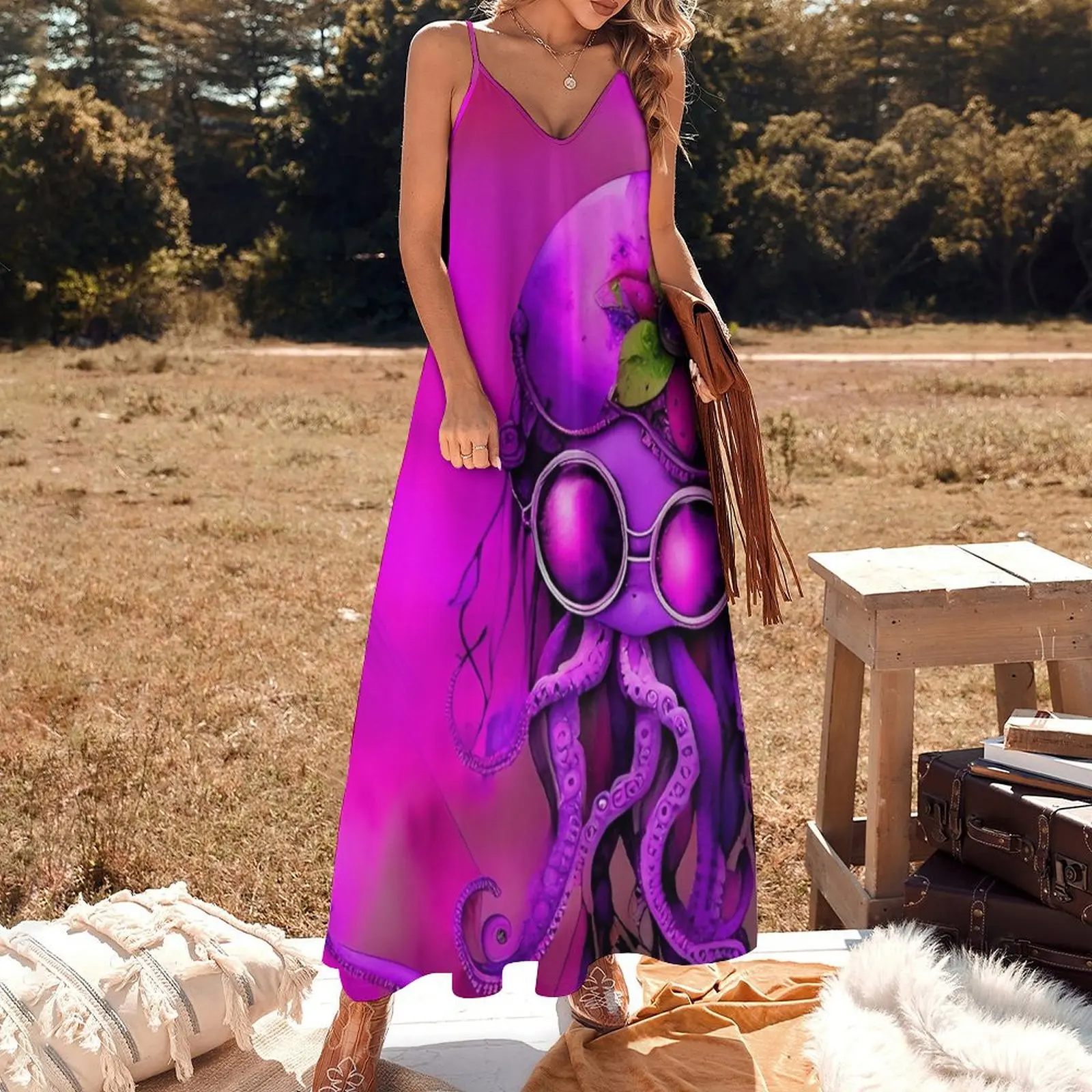 Steampunk Octopus Retrofuturism - Lilac and Pink Cephalopod - AI Generated Art 5 of 8 Sleeveless Dress Dresses gala