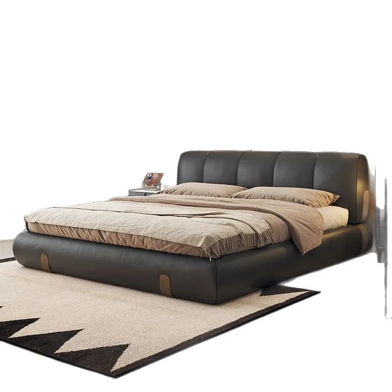 Leather Bed Double Bed Master Bedroom, Queen Bed, High Box Leather Bed