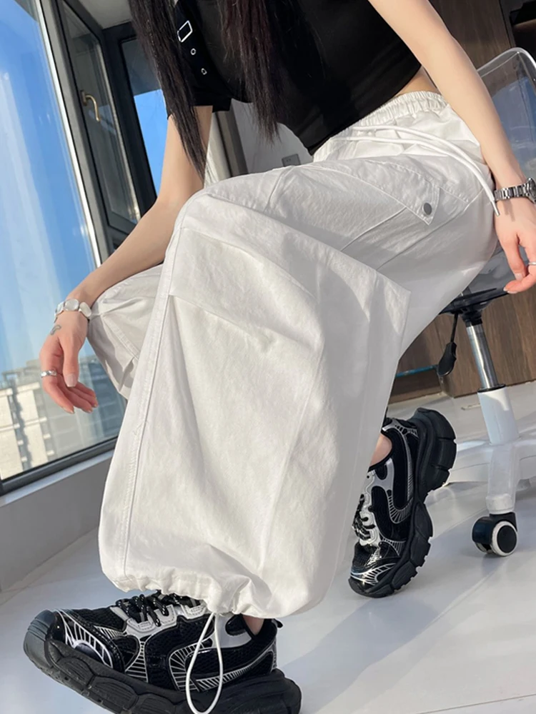 

Женские рабочие брюки American Design Sense с высокой талией, на шнурке, повседневные, свободные, утягивающие, широкие, спортивные