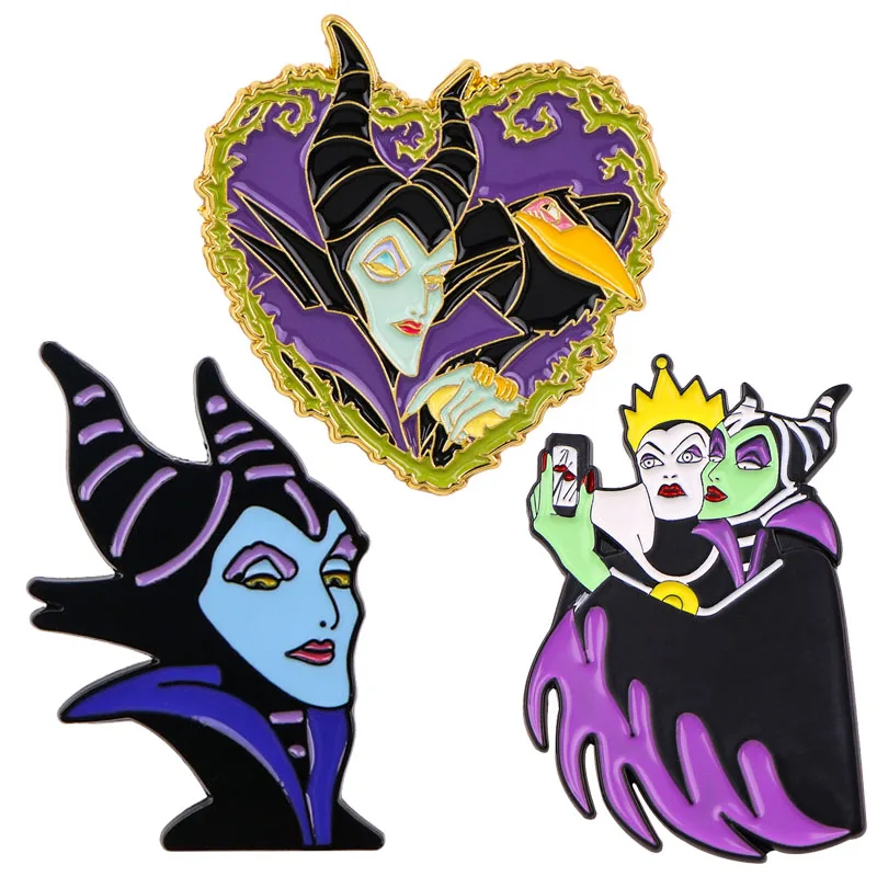 Enamel Pins Maleficent Brooch Pines Men Lapel Pins Badge on Backpack Clothing Accessories Quotes Jewelry Friends Gift Decoration