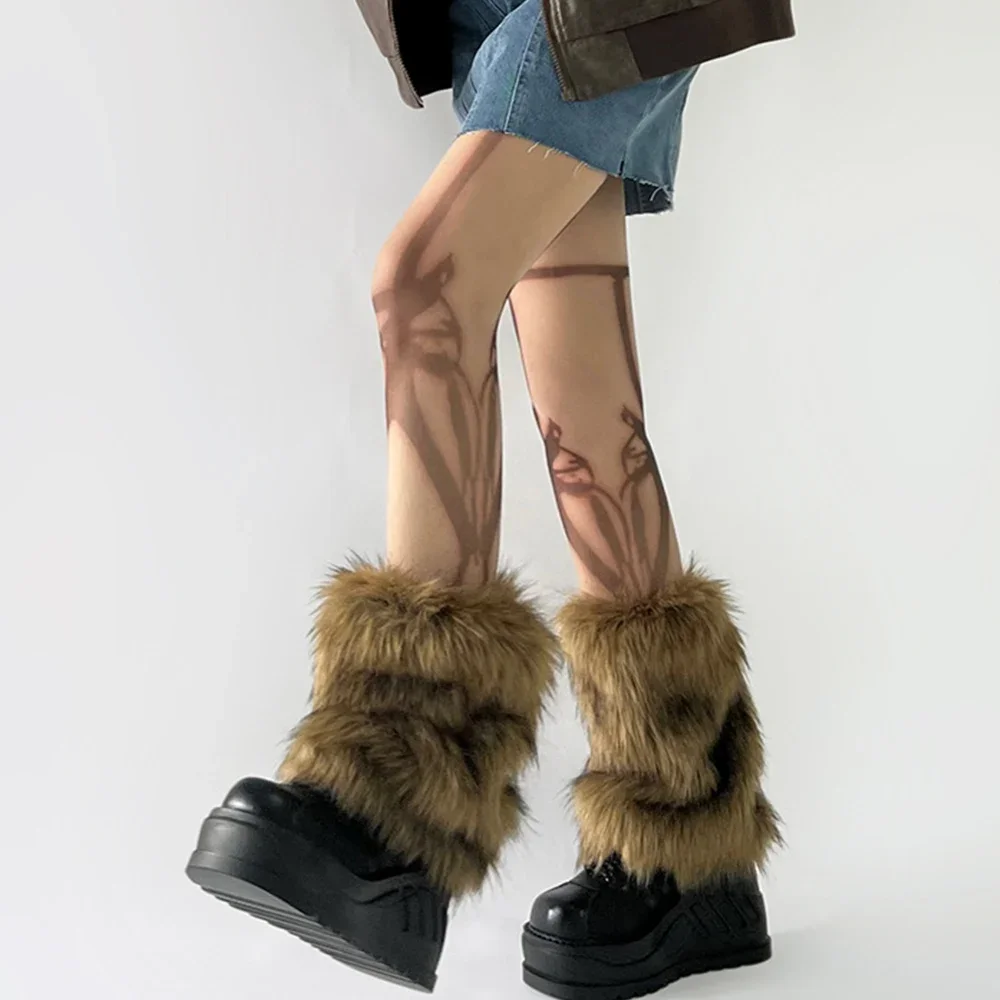 

Accessories Girl Punk Boots Warmers Faux Leg Cover Hiphop Harajuku Vintage Winter Socks Fur Y2k Warm Cosplay Jk Hot Furry