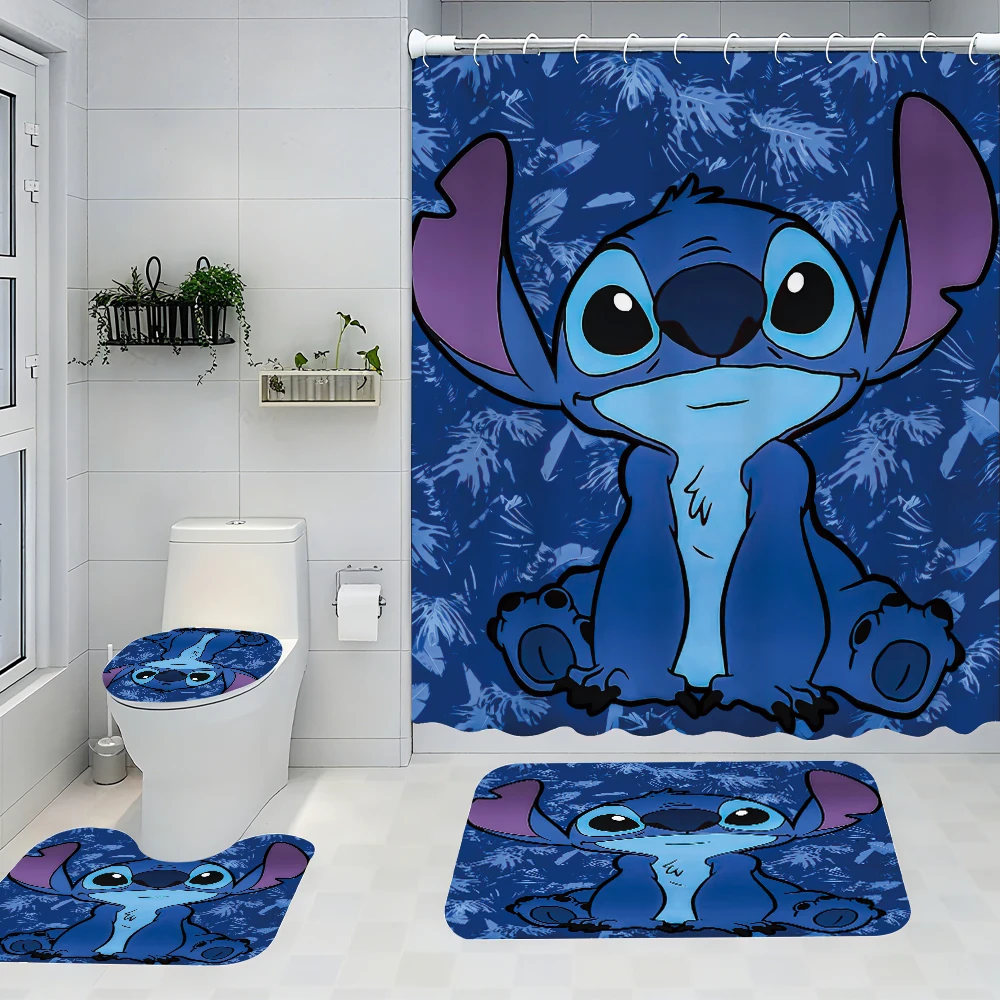 

Disney Stitch Bathroom Four-piece Set - Avant-garde Waterproof Shower Curtain, creating a complete bathroom kit
