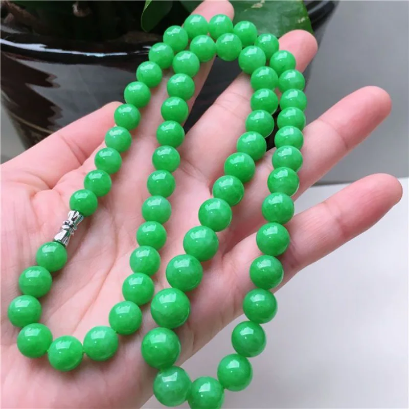 

Genuine Goods Myanmar A- Level Necklace Natural Mine Timber Jade Ice Waxy Kinds Full Green Beaded Sweater Chain Neckl