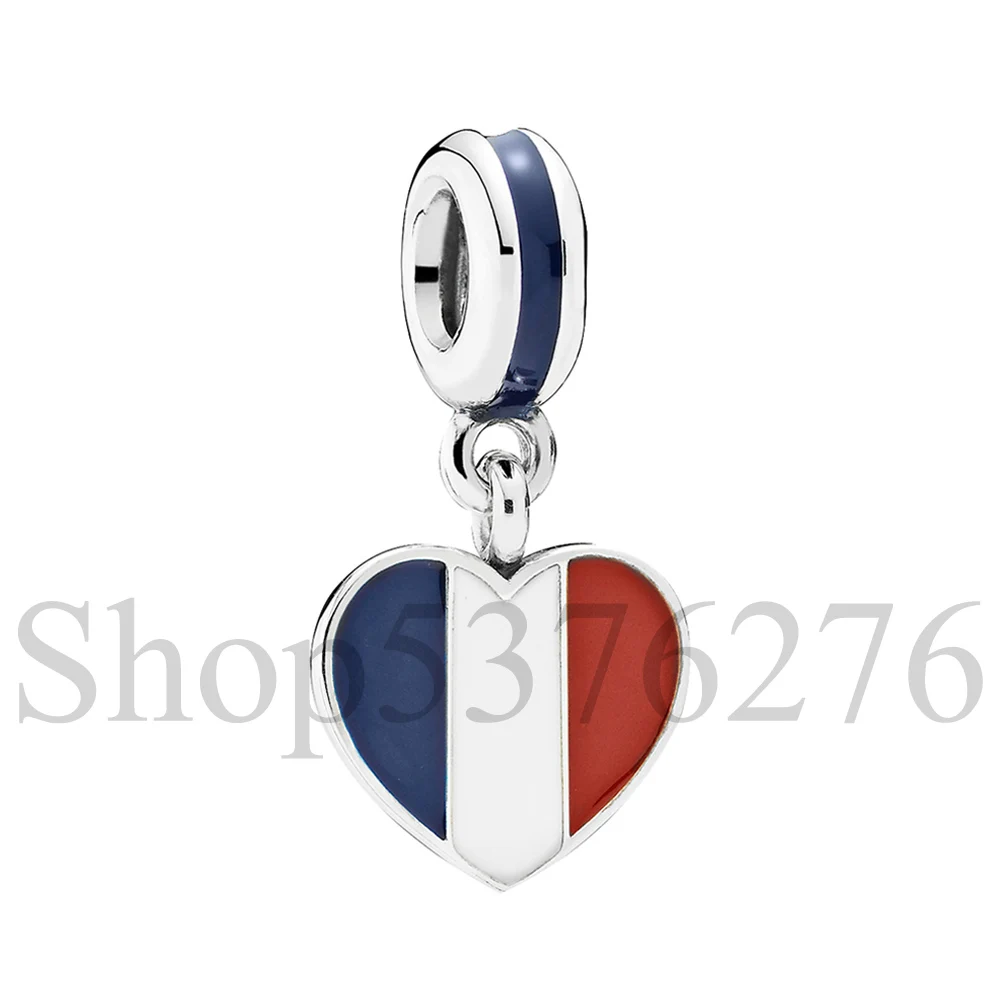 

925 Sterling Silver Bead Italy Spain France Australia Heart Flag Dangle Charm Fit Fashion Women Bracelet Bangle Gift DIY Jewelry