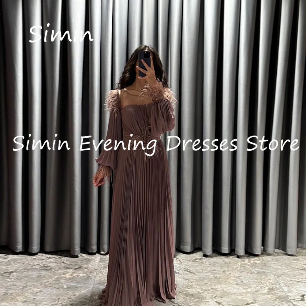 

Simin Chiffon A-line Scoop Neckline Ruffle Feathers Formal Prom Gown Floor-length Evening Elegant Party dresses for women 2023