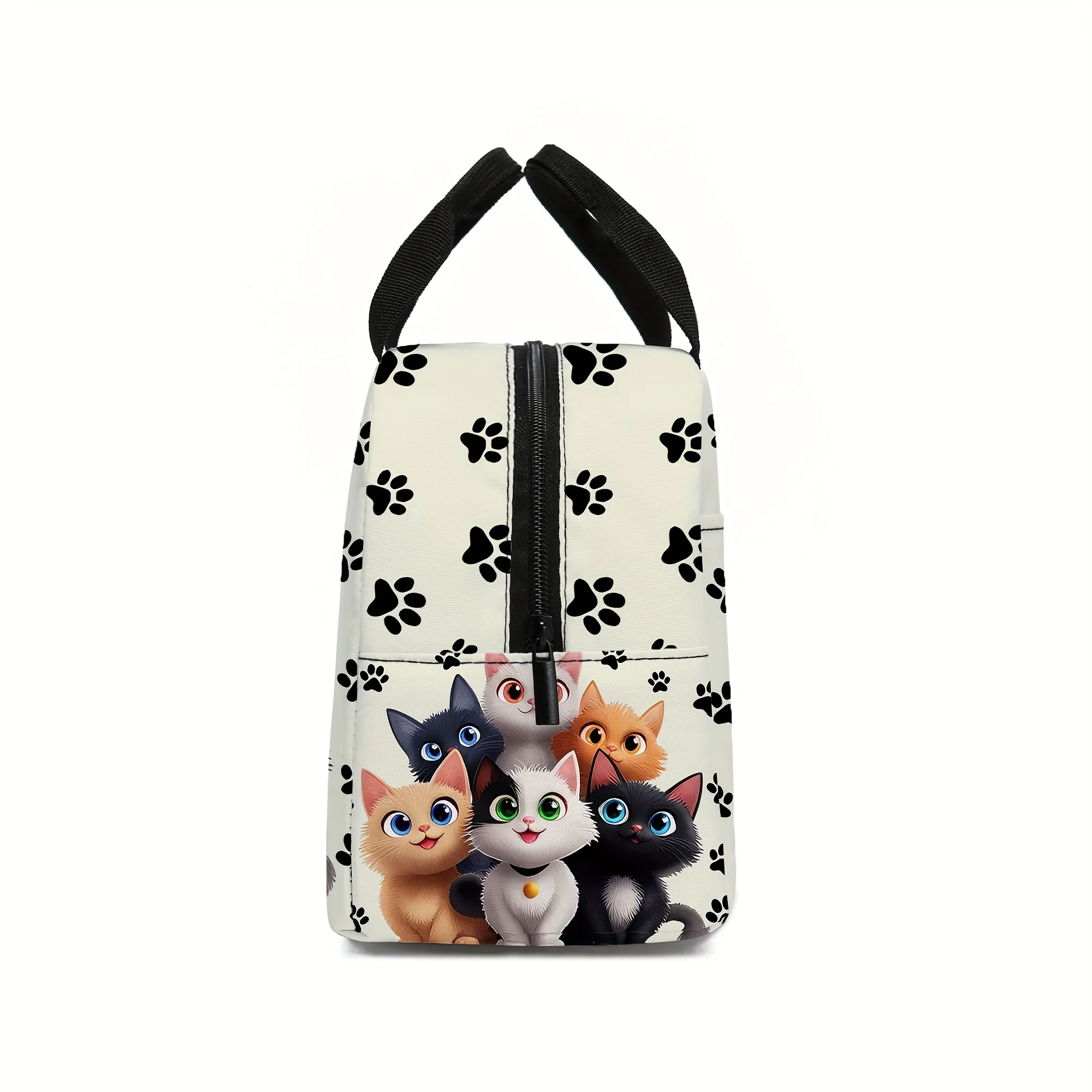 Crazy Cat Lady Bolsa de almuerzo aislada para el trabajo, viajes y picnics Diseño juguetón Bolsa con asa duradera, bolsa de almuerzo