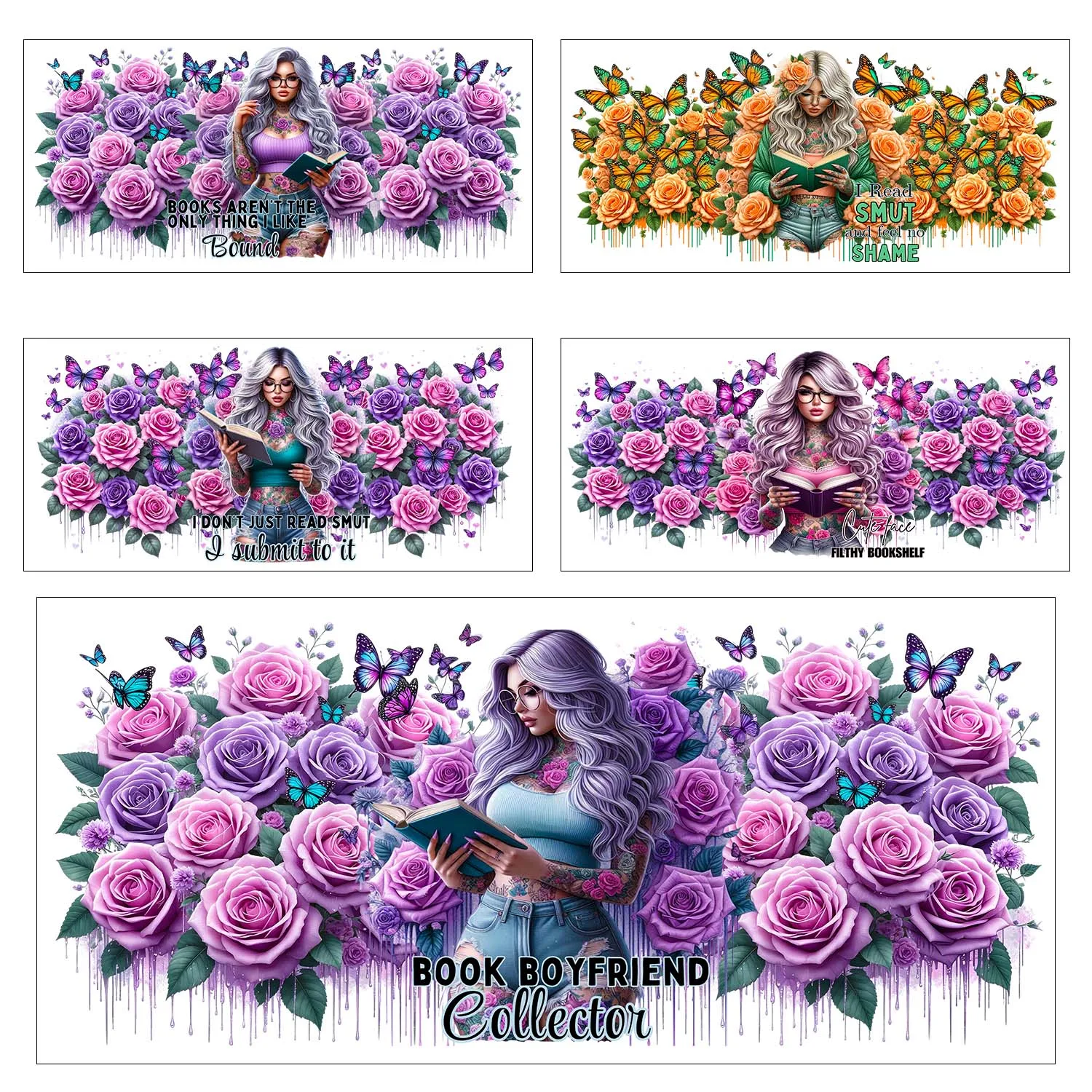 5 Sheets Flower and Tattoo Girl Theme UV DTF Sticker Party DIY Decals 3D transfers uvdtf Tumbler Stickers 16oz uv dtf cup wraps