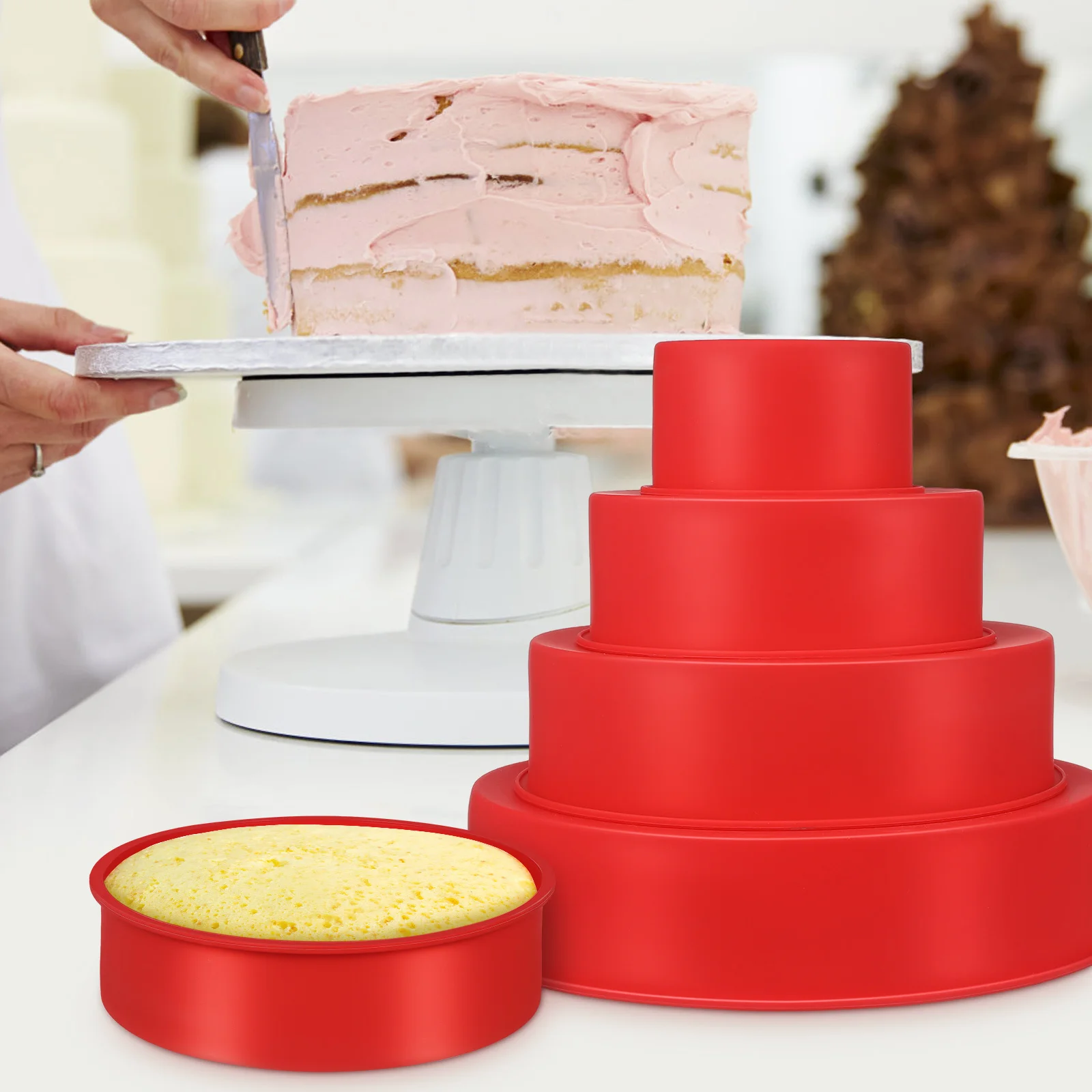 

4 pcs Silicone Cake Molds Round Baking Pans Non-Stick Heat Resistant Cake Pan Set Kitchen Baking Tools Chocolate Mold Cheese