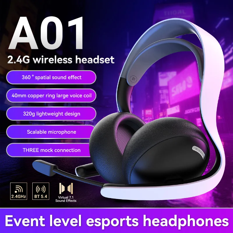 

Head Mounted Gaming Headphone Wireless Game Headset Tri-mode 2.4G Compatible with PS5/PS4/Mobile Phones/Switch/PC Best Gift
