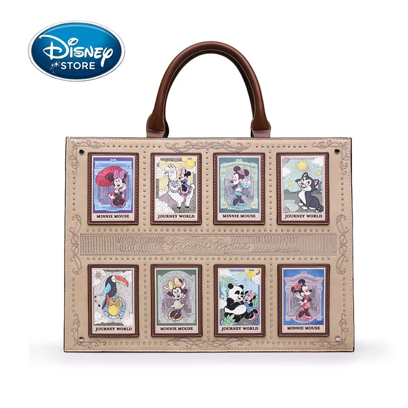 Disney Journey กระเป๋าการ์ตูนผู้หญิง, กระเป๋าแบรนด์ใหญ่ความจุมิกกี้เมาส์กระเป๋าสะพายไหล่พิมพ์ย้อนยุค