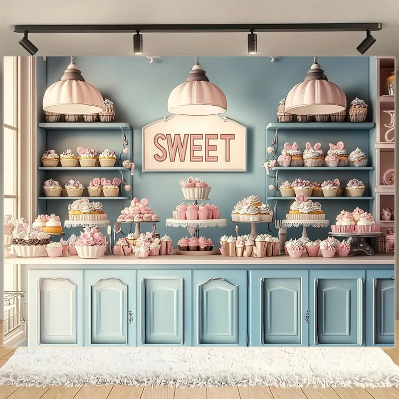 Dessert-Bäckerei-Hintergrundbanner – 100 % Polyester für Partys, Hochzeiten, Kuchentischdekorationen und Studio-Requisiten