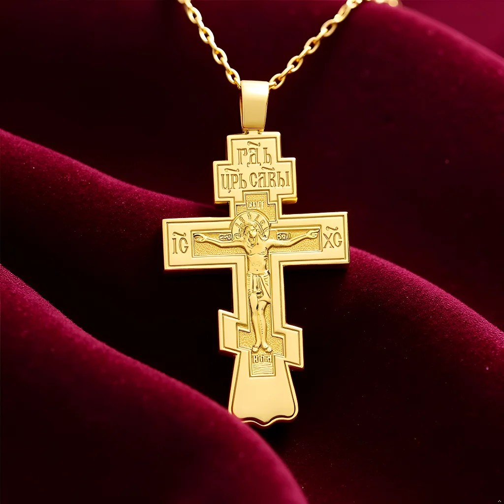 

HTISOK Eastern Orthodox Crucifix Pendant Chain with Cross Gold Silver Plated Alloy Christian Necklace Religious Decor & Gift