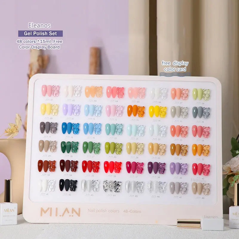 Eleanos New 48pcs Nail Gel Polish Set With Color Card Full Coverage 15ml Nail Gel Professional Nail Art Long-lasting Korean Gel