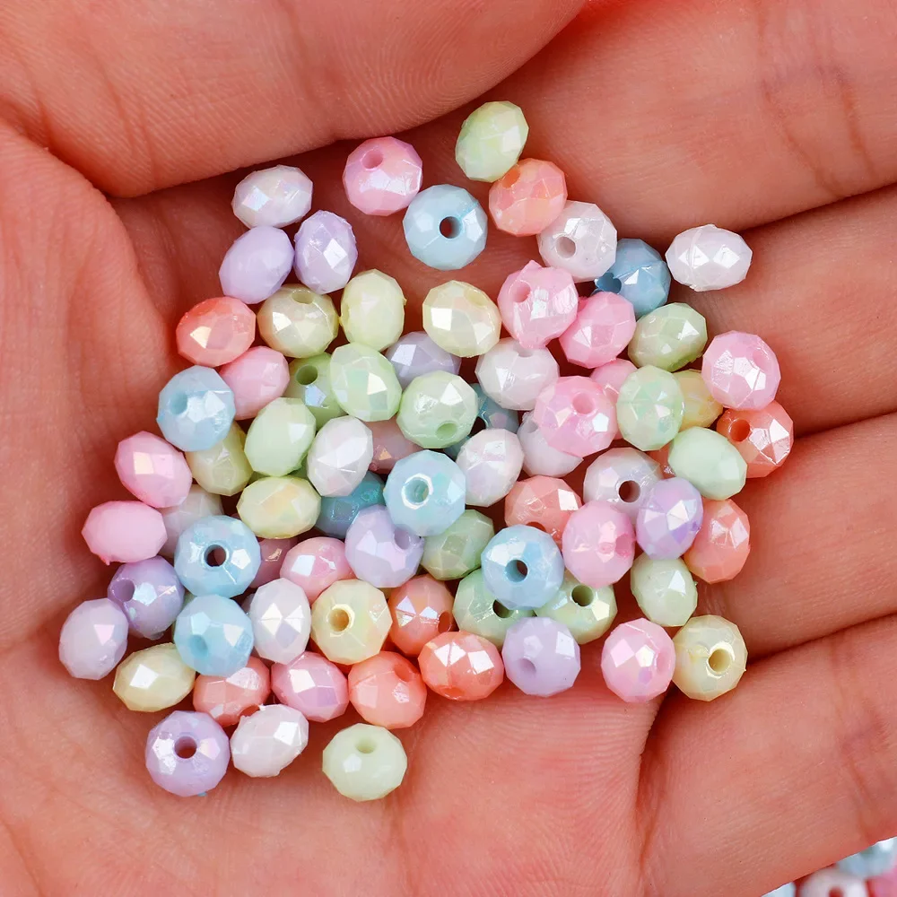 6mm Faceted Candy Color Mixed Plating Abacus Acrylic Pearl Beads Loose Space Beads for Jewelry Making DIY Charm Bracelet