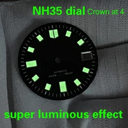 NH35 Dial 4 Crowns 29mm Super Green Luminous Green/Black/Blue/Black Gold Watch Dial for NH35A Movement SKX007 Men's Watch