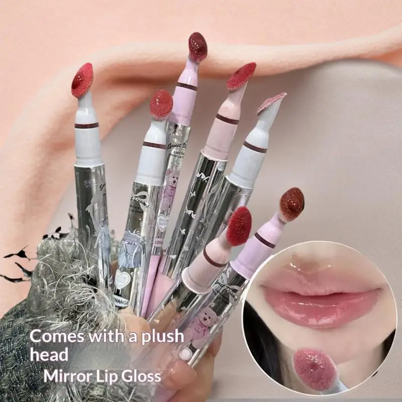 HERORANGE Flat Sponge Head Lip Gloss Moisturize Mirror Lip Glaze Lasting Waterproof Lip Plumping Tint Non Stick Cup Makeup